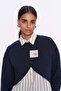 Striped Shirt Match Sweatshirt Navy Blue - 4