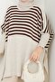 Women's Stone Brown Striped Hijab Knitwear Oversize Slit Sweater - 5