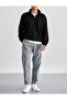 Black Men's Holycat Back Print Detailed Stand Collar Half Zipper Plain Pullover Sweatshirt - 4