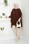 Women's Brown Hijab Knitwear Oversize Slit Sweater - 6