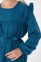 Straight Crew Neck Women's Petrol Pleated Hijab Dress - 25382 - 6