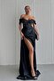 Transparent Jewelled Embroidered Stylish Satin Design Evening Dress
