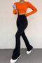 Women's Black High Waist Flared Leg Gathering Steel Knitted Leggings - 5