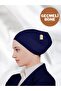 Interlocking Bonnet Navy Blue Seamless Front Lycra Cotton Combed Cotton Women's Hijab Headscarf Scarf Turban Inner Bonnet - 3