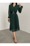 New Season Women's Double-Breasted Neck Lined Belted Tulle Midi Chiffon Dress - 2