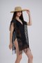 Lace Poncho Pareo Side Stitched Self-Stretching Fringed Beach Dress - 4