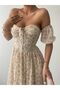 Beige Floral Print Chiffon Tie-Detail Lined Dress - 6