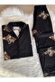 Leopard Printed Suede Shirt Collar Long Sleeve Pajama Set - 2