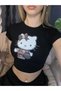Siyah Gothic Hello Kitty Model Baskılı Crop Body