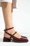 Women's Mary Jane Claret Red Patent Leather Cherry Red Open Back Square Toe Short Block Heeled Shoes with Hard Hat