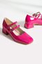 Women's Mary Jane Pink Patent Leather Back Closed Double Band Square Toe Short Block Heeled Shoes - 2