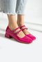 Women's Mary Jane Pink Patent Leather Back Closed Double Band Square Toe Short Block Heeled Shoes - 3