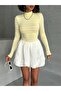 Women's Yellow Striped Stand Collar Long Sleeve Blouse - 2