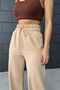 Women's Cream Two Thread Elastic Waist Pocket Detailed Wide Leg Sweatpants - 3