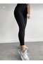 Black Ribbed Striped Leggings High Waist Durable Knitted Fabric Sports Leggings Gatherer - 2