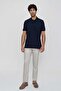 Men's Navy Blue Basic Plain 100% Cotton Oversize Wide Cut Short Sleeve Polo Neck T-Shirt - 5