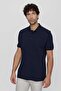 Men's Navy Blue Basic Plain 100% Cotton Oversize Wide Cut Short Sleeve Polo Neck T-Shirt - 3
