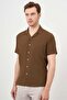 Men's Bitter Coffee Viscon Apache Collar Regular Fit Short Sleeve Shirt - 2