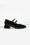 Women's Mary Jane Black Patent Leather Closed Back Double Band Square Toe Short Block Heeled Shoes - 3