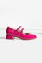 Women's Mary Jane Pink Patent Leather Back Closed Double Band Square Toe Short Block Heeled Shoes - 4