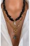 (2 Necklace) Star Women's Necklace with Steel Chain and Natural Stone Black Onyx Zircon Stone Gold Sea Horse - 4