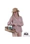 Red Floral Printed Lightly Draped 100% Pure Silk Back Gusseted Silk Women's Shirt on Beige - 5