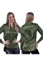 Khaki Lightly Draped Satin Woven Women's Shirt with Bellows Back - 3