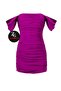 Women's Purple Mini Draped Gathered Lined Zippered Imported Jersey Mini Dress with Invisible Sleeves