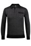 Men's Polo Neck Knitwear Black Sweater Patterned Steel Knit Classic Fit - 5005Fa