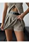 Belted Pleated Plaid Poticar Mini Shorts Skirt - 3