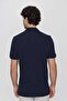 Men's Navy Blue Basic Plain 100% Cotton Oversize Wide Cut Short Sleeve Polo Neck T-Shirt - 7