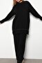 Black Double Knitwear Set - Collar and Skirt Detail - 4