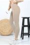 Beige High Waist Ribbed Leggings - 4