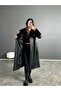 Furry Long Leather Women's Trench Coat 2259 - 5