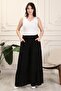 Women's Black Color Gathered Lycra Woven Trouser Skirt - 5