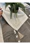 Royal 7 Piece French Lace Corner Tasseled Gold Glitter Ecru American Service and Runner Set - 7