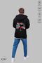 Black Zippered Oversize Pocket Cardigan Jacket Unisex 3 Thread Winter Muay Thai Printed Cotton Embroidered - 4