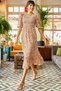 Women's Ecru Orange Elastic Casual Woven Viscose Dress ELB-19001483 - 4