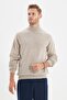 Bej Slim Fit Yünlü Yarım Balıkçı Yaka Basic Triko Kazak TMNAW21KZ1595 - 5