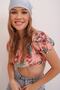 Women's Crop Blouse with Fringed Embroidery and Lace-up Back ALC-X6563-RW - 3