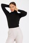 High-Necked Turtleneck Ribbed Wool Women's Black Knitwear Sweater - 2