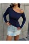 Women's Navy Blue Boat Neck Cotton Fabric Bodysuit 28168 - 6