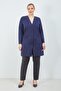 Women's Navy Blue Buttoned Pocket Plus Size Mother's Long Combed Cotton Cardigan - 8