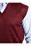 Men's Burgundy V-Neck Thin Wool Knitwear Knitted Dad Sweater - 3