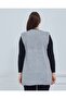 Women's Gray Round Neck Knitwear Buttoned Winter Wool Vest with Pockets - 7