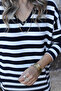 Navy Blue White Striped Bat Model Soft Blouse - 8