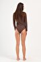 Women's Collared Snap Fastener Thermal Bodysuit 405155 / 409004 Brown - 3