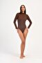 Women's Collared Snap Fastener Thermal Bodysuit 405155 / 409004 Brown