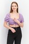 Women Queen Anne Neck Puffed Sleeve Smocked Crop Top, Lavender