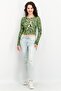 Women Round Neck Long Sleeve Cut Out Printed Top, Green - 3